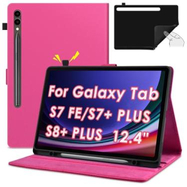 Imagem de DETUOSI Capa de couro PU para Samsung Galaxy Tab S8+ Plus | S7+ Plus | S7 FE (5G/Wi-Fi) Tablet Android de 12,4 polegadas Funda com suporte para S Pen + traseira de TPU macio + fecho magnético capa