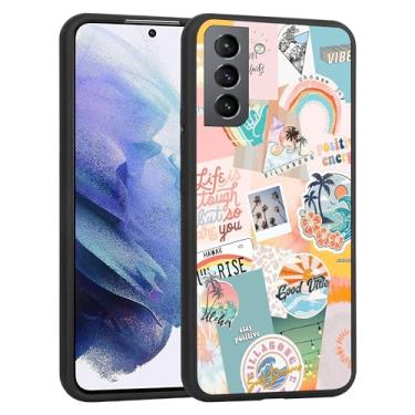 Imagem de Capa compatível com Samsung Galaxy S21 Plus - Citações estéticas positivas vibrações de verão linda colagem fina macia TPU à prova de choque capa protetora para mulheres meninas