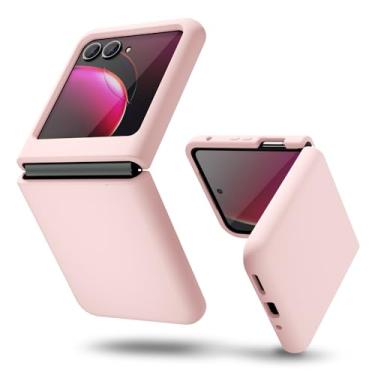 Imagem de oakxco Capa de telefone para Motorola Moto Razr Plus 2023 de silicone líquido, fina e fina borracha macia gel TPU capa simples para mulheres meninas fofas, cor sólida fosca, areia rosa