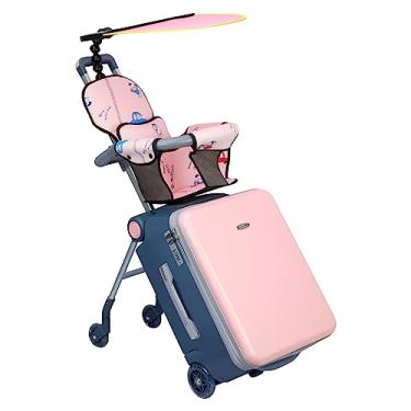 Imagem de Bagagem expansível com rodas giratórias LemoHome Malas grandes com design de assento infantil, bagagem rígida para mulheres e homens, bagagem de mão rígida de 50 cm para viagens, rosa, big