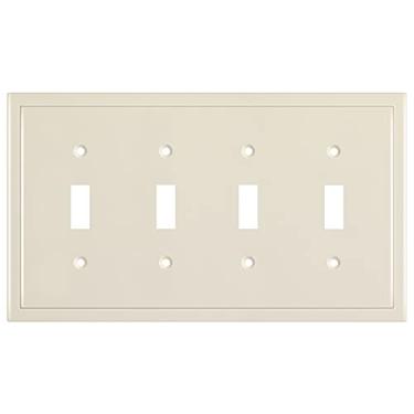 Imagem de Placa de parede decorativa com borda moderna, capa de tomada para interruptor, liga de zinco sólida durável (interruptor quádruplo, amêndoa clara)