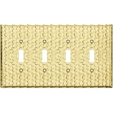 Imagem de LIDER Placa de parede de metal para interruptor de luz, tampa de interruptor de aço inoxidável, resistente à corrosão, tamanho médio 4 entradas 4,8" x 8,6", aço inoxidável 201, LMWP-14M-HB, latão martelado