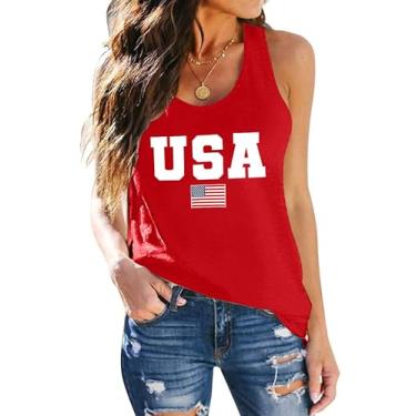 Imagem de PECHAR Camisetas patrióticas 4 de julho sem mangas regata feminina bandeira americana camiseta estampada EUA colete nadador, Vermelho (EUA-red), G