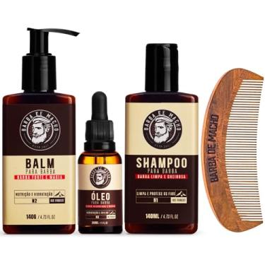 Imagem de Kit de Barba Grande Shampoo Balm Oleo e Pente Barba de Macho Cor:Kit 1 Pente Curvo