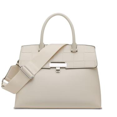 Imagem de Calvin Klein Bolsa feminina Becky Turn Lock – 2 em 1, couro vegano, 3 bolsos, Tecido branco querubim, One Size