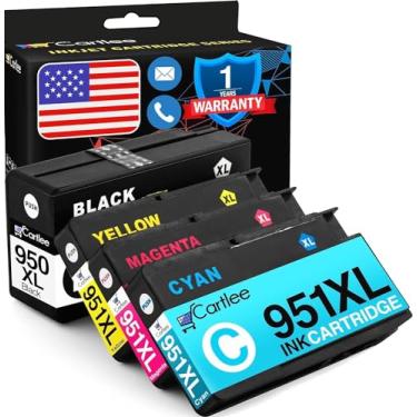 Imagem de Cartlee Pacote com 4 cartuchos de tinta compatíveis de substituição para HP 950 951 950XL 951XL para OfficeJet Pro 8600 8610 8620 8615 8625 8100 8630 combo de cartuchos de impressora 1 preto 1 ciano 1