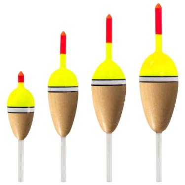 Imagem de Alwonder Pacote com 4 boias para pesca. Boias flutuantes flutuantes em madeira balsa, oval de alta sensibilidade, boia deslizante para pesca tipo peixe-gato Walleyes, kit de 4 tamanhos