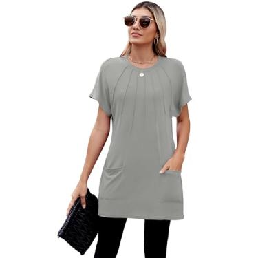 Imagem de oten Túnica feminina de verão, camisetas grandes de manga curta, túnica, com bolsos, camisetas femininas, Cinza claro, M