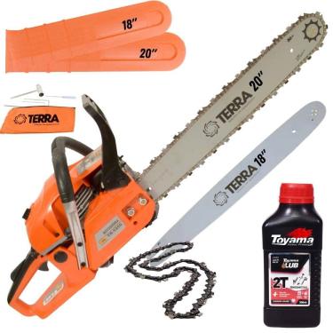 Imagem de Moto Serra Motosserra Á Gasolina Terra MT-520 2T 52cc 2,5HP C/ Sabre 18 Polegadas e Sabre 20 Polegadas Ponta Rolante + ÓLEO TOYAMA 2T