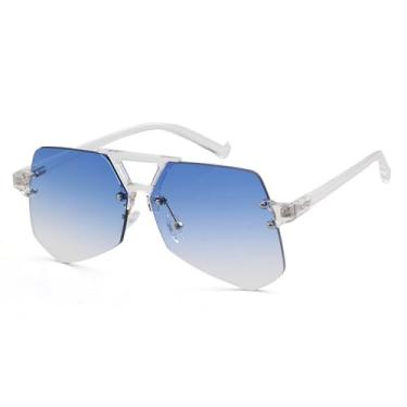 Imagem de Óculos de sol aviador sem aro vintage masculino óculos de sol retrô feminino óculos de lente transparente, azul C1, h