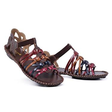 Imagem de Sandália Feminina Ortopédica Rasteirinha Couro Tiras Coloridas Marrom 41