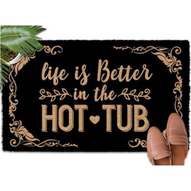 Imagem de Shflytu Life Is Better in The Hot Tub 76.2 cm x 45.7 cm Crie uma entrada quente com tapete de boas-vindas ao ar livre, tapete de porta da frente, interior e exterior, tapete de borracha para entrada