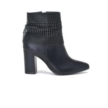 Imagem de Bota Via Marte Salto Alto Feminina Cano Baixo Miçangas Preto