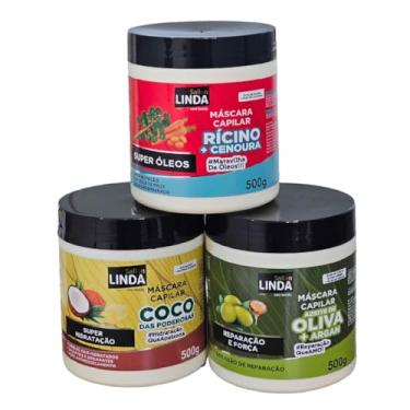 Imagem de Kit Cronograma Capilar 3 Máscaras Para Hidratação Nutrição e Reparação - Coco Das Poderosas + Óleo de Rícino e Cenoura + Azeite de Oliva e Argan