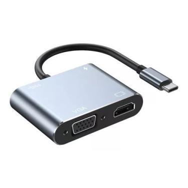 Imagem de Hub Usb Tipo C 4 Em 1 Usb 3.0 Hdmi Vga Pd Power - Rhos