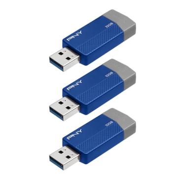 Imagem de Pen Drive PNY Elite Edge USB 3.0 de 32 GB, pacote com 3, azul