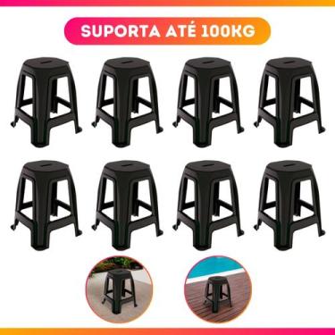 Imagem de Jogo 8 Peças Banquetinhas De Plástico Resistente Cor Preto - Usual Uti