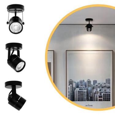Imagem de Spot Sobrepor MR16 Redondo Preto Direcionável + Led 4,8w - Delis