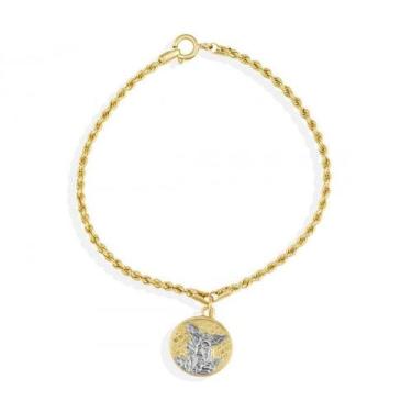 Imagem de Pulseira de Ouro 18K COM MEDALHA 18cm - Elegancy Joias, São Miguel
