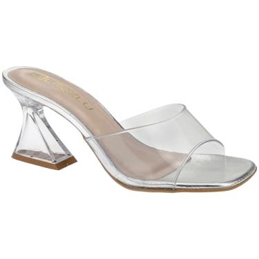 Imagem de Sandália Feminina Tamanco Salto Médio Acrílico Transparente (Prata, BR, Adulto, Numérico, 37)