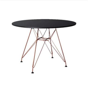 Imagem de Mesa Eiffel Redonda 90cm Tampo De Madeira Preto Com Base De Ferro Cobr