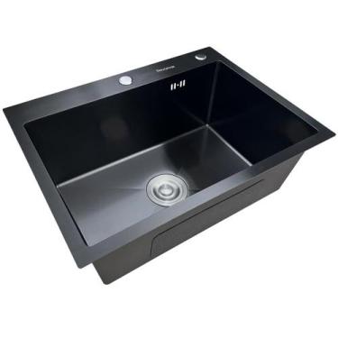 Imagem de Cuba Pia Inox Preta Quadrada Cozinha Gourmet 60Cm + Kit - Revomax