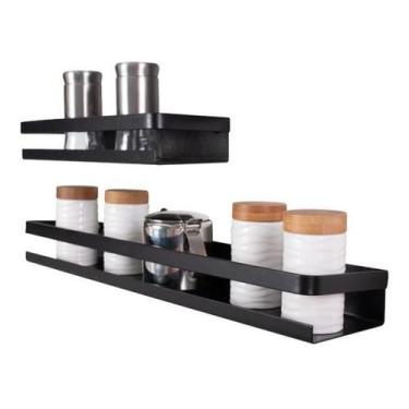 Imagem de Kit 2 Prateleiras Cozinhas Utensílios Temperos Preto Fosco - Belolar