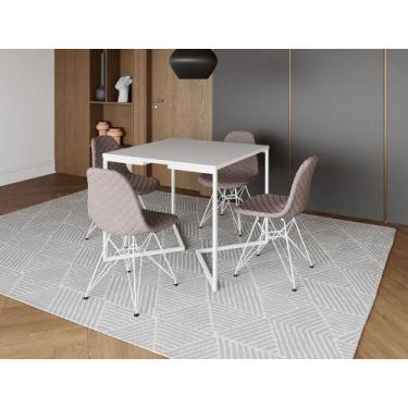 Imagem de Mesa Jantar Industrial Base V 90cm Quadrada Branca C/ 4 Cadeiras Ferro
