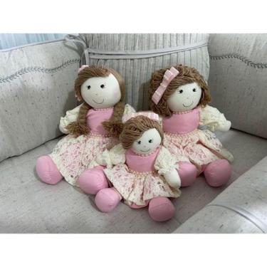 Imagem de Kit Trio De Boneca De Pano Helô Para Nicho Decoração Rosa Bebê - Polyb