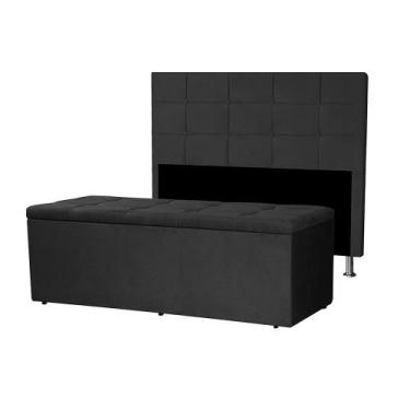 Imagem de Kit Cabeceira e Calçadeira Baú Solteiro 0,90m Roma Suede Preto - Palla