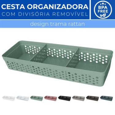 Imagem de Cesto Organizador Trama Rattan c/ Divisória Removível 34x11 - Usual Ut