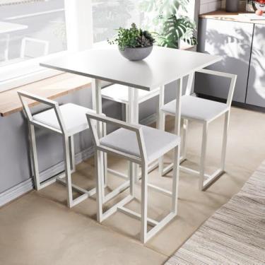 Imagem de Conjunto Mesa Branca 4 Cadeiras Pequena Estofado Industrial White (LACA BRANCA)