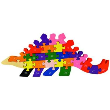 Imagem de Quebra Cabeça Dinossauro Educativo Colorido Letra Número Mdf - Toymix,