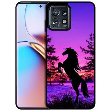 Imagem de SM CASES Capa para Moto Edge Plus 2023, Edge 40 Pro - Capa protetora de borracha TPU à prova de choque com design impresso em cavalo 2D para Moto Edge Plus 2023. Preto