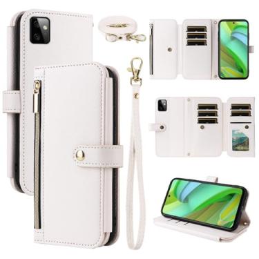 Imagem de Dswteny Capa carteira para Motorola Moto G Power 5G 2023 com alça de pulso alça de ombro zíper couro PU flip fólio suporte para cartão de crédito acessórios capa de celular para GPower G5 mulheres