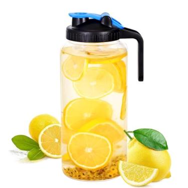 Imagem de CZFWin Jarra para leite materno, jarra de vidro hermética de 2 litros com tampa de bico de despejo, jarras de chá de sol para o exterior, tampa de bico de vidro com boca larga para geladeira