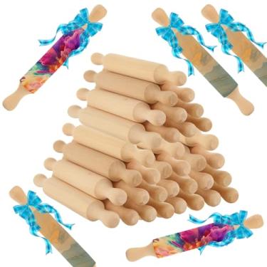 Imagem de WOPPLXY 50 mini rolo de massa de madeira, rolo de massa de madeira de 14 cm de comprimento, pequenos rolos de madeira, pequeno rolo de massa para cozinha doméstica, fondant, pastelaria, pizza e