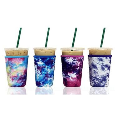 Imagem de Mangas de café gelado Baxendale para copos frios – Pacote com 4 unidades reutilizáveis de neoprene gelado para bebidas quentes e frias, compatível com Starbucks Dunkin e mais