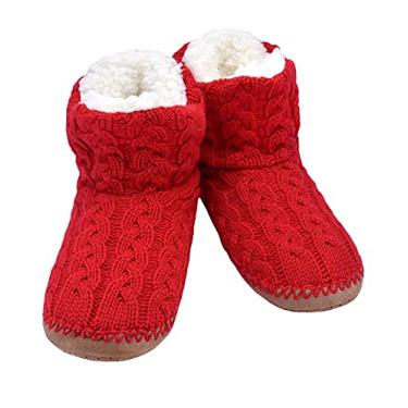 Imagem de Panda Bros Meias femininas com garras, botas femininas felpudas com parte inferior antiderrapante, chinelos aconchegantes para casa, Vermelho novo, 8-10