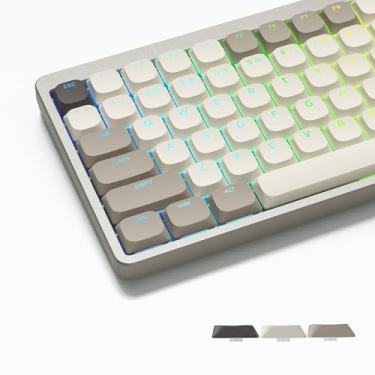 Imagem de Womier Teclas de perfil baixo - Shine Through PBT teclas 60 65 75 100 por cento, teclas mecânicas para teclado Cherry Gateron MX Switches - cinza cáqui