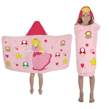 Imagem de Super Mario Girl Princess Peach Kids Super Soft Banho/Piscina/Praia Algodão Macio Terry Com Capuz Envoltório, 61 cm x 127 cm, (Produto Oficialmente Licenciado) por Franco