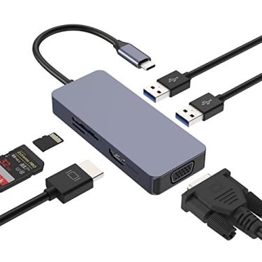 Imagem de Hub USB C, estação de ancoragem HOPDAY 6 em 1, adaptador USB C com monitor duplo VGA, 4K HDMI, portas USB 3.0, leitor de cartão SD/TF, compatível com MacBook Pro/Air, Dell/HP/Lenovo