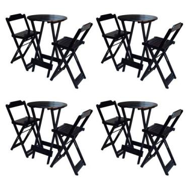 Imagem de Kit 4 Jogos de Mesa Bistrô de Madeira com 2 Cadeiras Dobravel Ideal pa