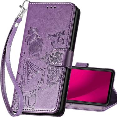 Imagem de SASYMALY Capa carteira T-Mobile Revvl 7 Pro 5G, capa flip com suporte para mulheres e homens, capa de telefone de couro PU adequada para T-Mobile Revvl 7 Pro 5G [roxo-menina]