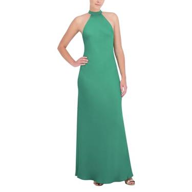 Imagem de BCBGMAXAZRIA Vestido de noite longo sem mangas com gola redonda, Verde de inverno, 9