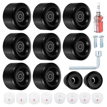 Imagem de PATIKIL Pacote com 8 rodas de patins, rodas de skate quádruplo de 58 mm x 32 mm com rolamento ABEC-9, rodas de skate de poliuretano 82A e 2 rolhas de dedo para skate de fileira dupla, ao ar livre, interior, preto