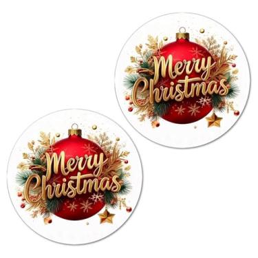 Imagem de 126 adesivos decorativos de Feliz Natal, etiquetas redondas brilhantes de 2,5 cm, ótimas para presentes de época de férias, sacolas de presente, cartões, envelopes, caixas, etiquetas e suprimentos.