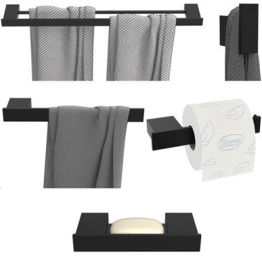 Imagem de Kit Acessórios Para Banheiro 5 Peças Duplo Preto U.Master - UNIDAS STO