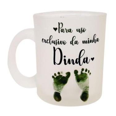 Imagem de Caneca Vidro Jateado Personalizado Dinda Madrinha Batizado - GMH Prod.