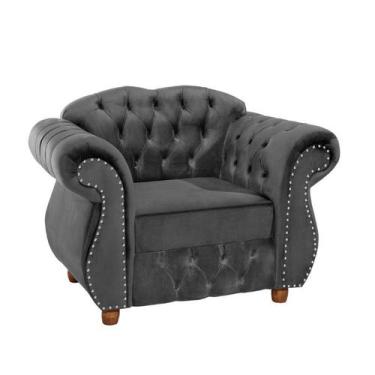 Imagem de Poltrona Chesterfield Merlô Via Encanto Veludo Cinza